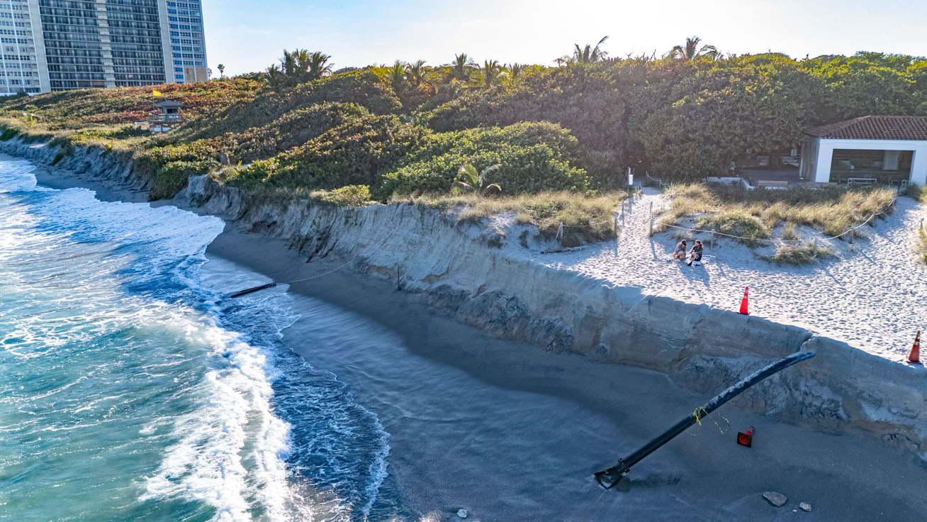 Image shows beach erosion on Boca Raton's South Inlet beach